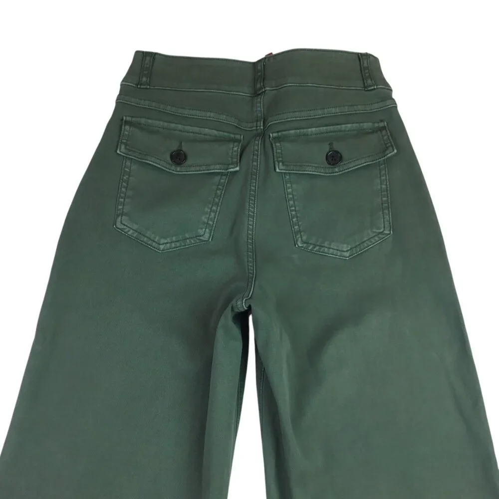 Spanx Twill Crop Wide Leg Pants Olive Green Womens Small Casual High-Waist - Picture 7 of 13